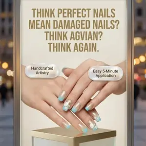 Ocean Dreams design Hand crafted, premade, reusable manicure set Design Press On Nails New Shorty Collection