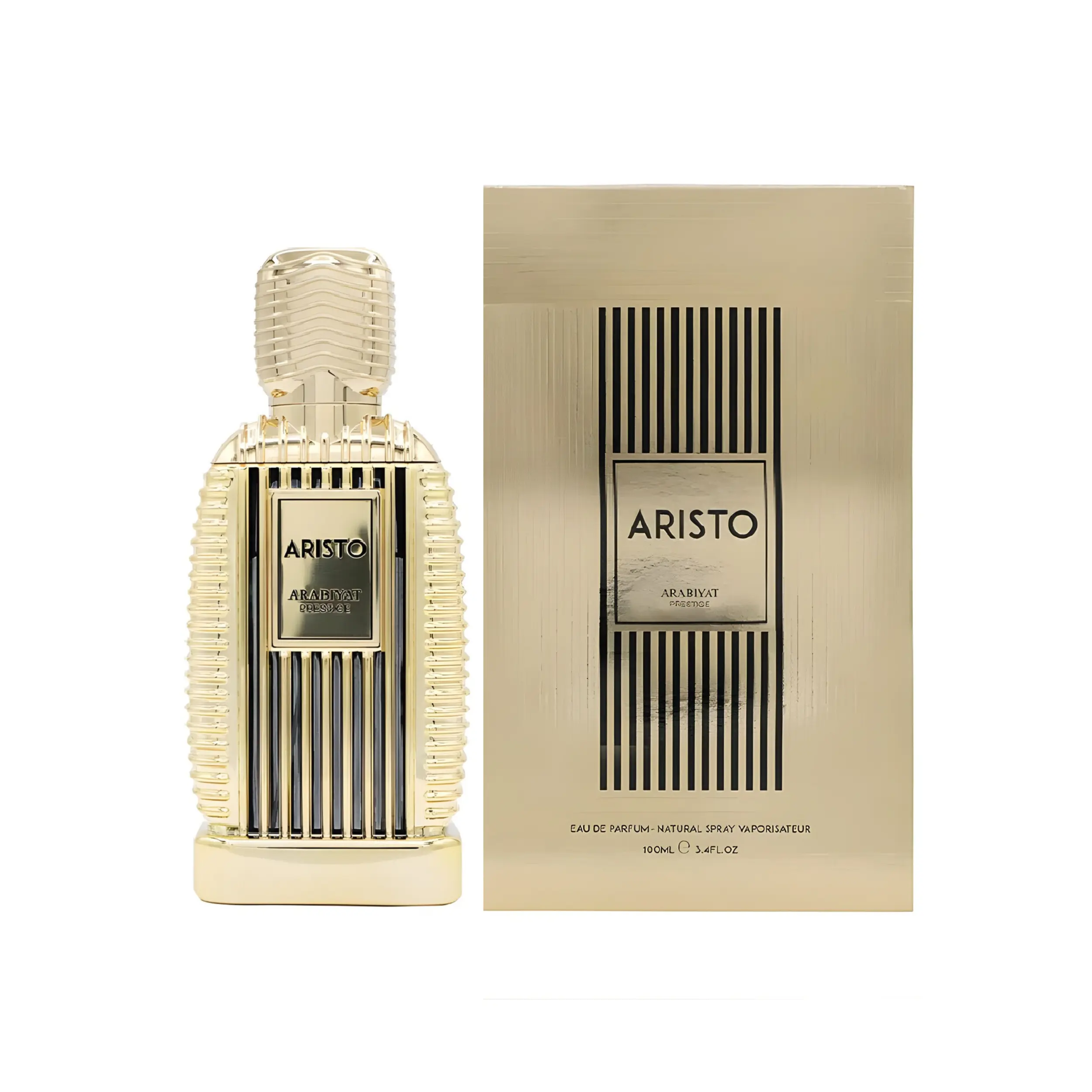 Arabiyat Prestige Aristo Eau de Parfum, 3.4 oz, Elegant Woody Amber Unisex Fragrance, Modern Arabian Scent with Aromatic Spicy and Citrus Musk Notes, Aromatic Amber Spicy, Citrus Woody Musk, Adults, Single Item, Alcohol-Free, 3.4 Fl Oz, Clean, Elegant, An