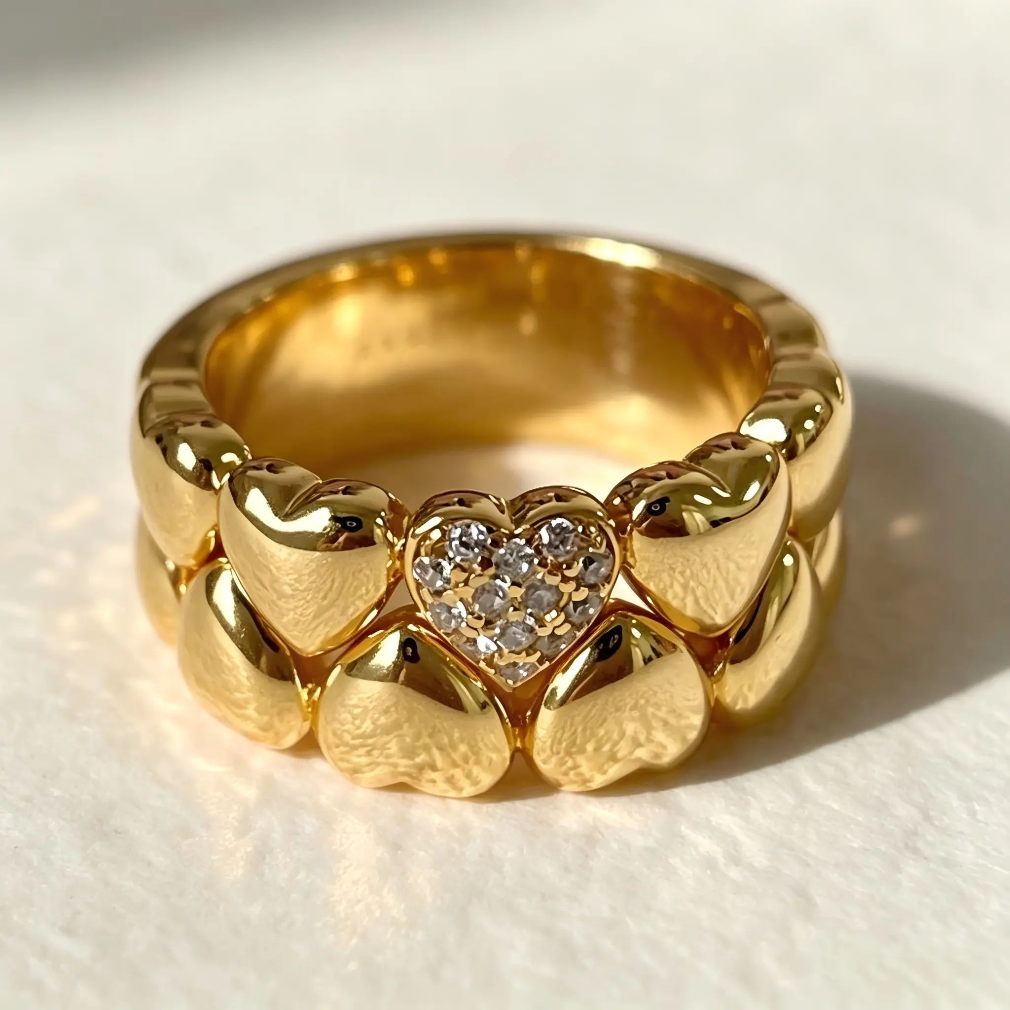 Women's Vintage Cubic Zirconia Heart Golden Ring - Double-Layered Stacked Fine Jewelry for Daily Casual Wear, Gifting or Parties Bridal Engagement Ring Teardrop Bridal Rings