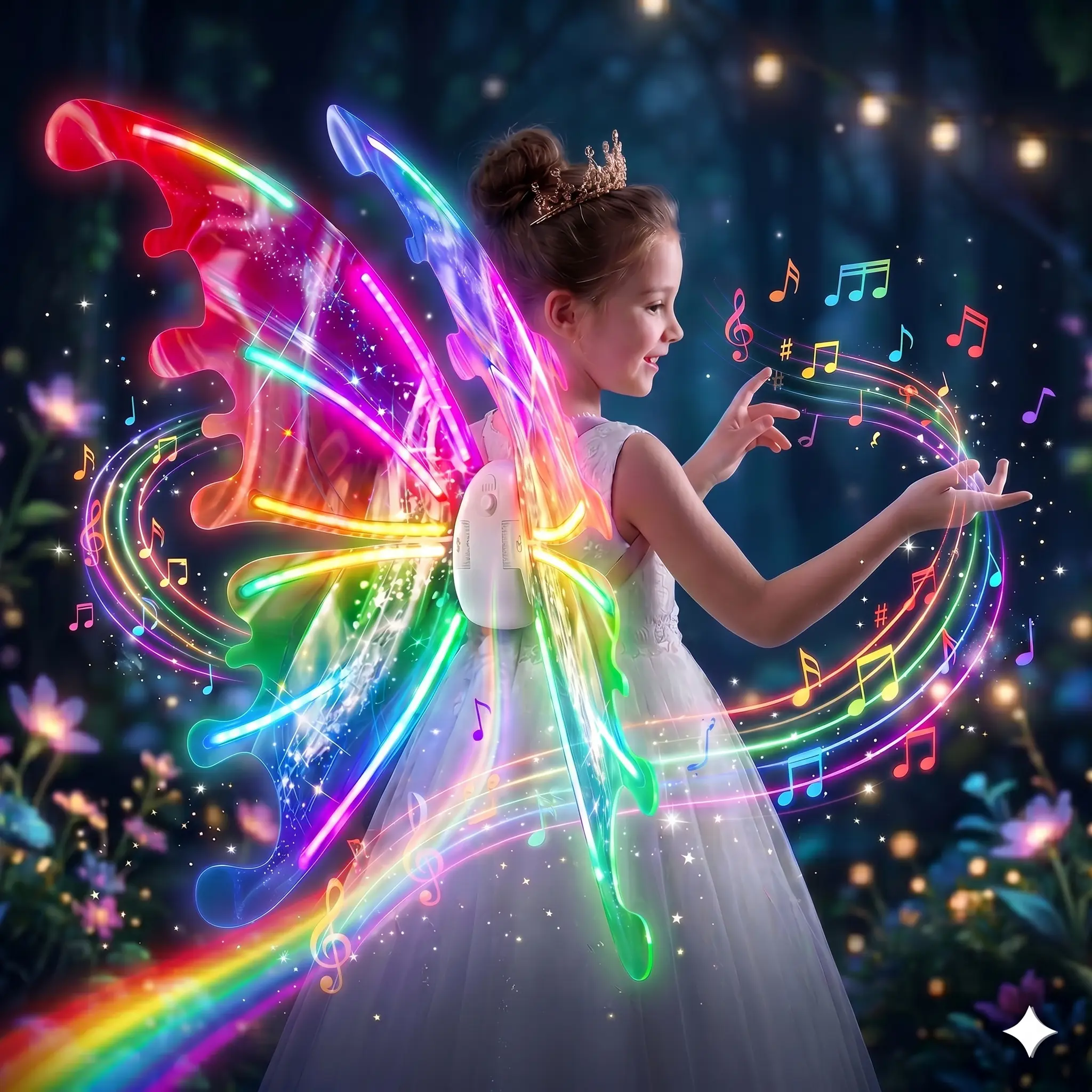 Magic Light-Up Butterfly Fairy Wings - 3-8 Years Kids Dress-Up Accessory with Music, LED Lights, Adjustable Straps, Automatic Fluttering Action, Backpack Style Wear, Perfect for Birthday/Halloween Gifts for Girls, Little Gifts for Girls