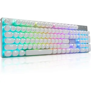 E-Yooso Z-88 Wired Typewriter Style Mechanical Gaming Keyboard, Programmable RGB Backlit, Blue Switches - Clicky, USB-C , Metal Panel, 104 Double-Shot Keycaps for PC, White