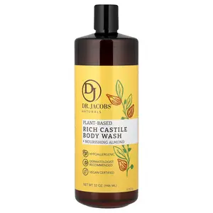 Dr. Jacobs Naturals Plant-Based Rich Castile Body Wash, Nourishing Almond, 32 oz (946 ml)