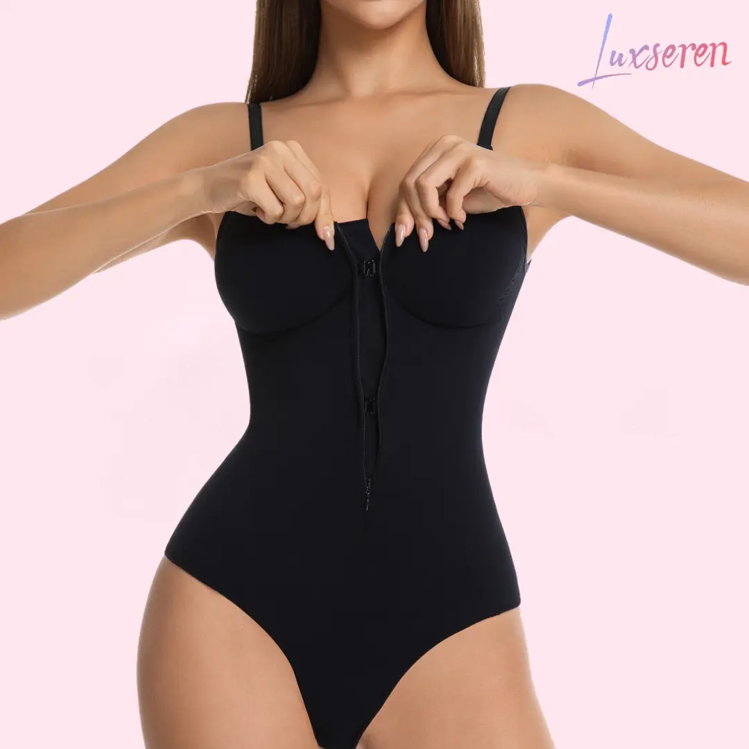 LUXSEREN Women's Lightweight Compression Shapewear Underwear - Front Zipper, Abdomen Control, Waist Slimming, Hip Lift, Tummy-Tucking Moldeadora, Flattering, Compressed, Curve, Full-Body Shapewear Bodysuit for Spring Glow-Up, Moldeadora Shapewear Bodysuit