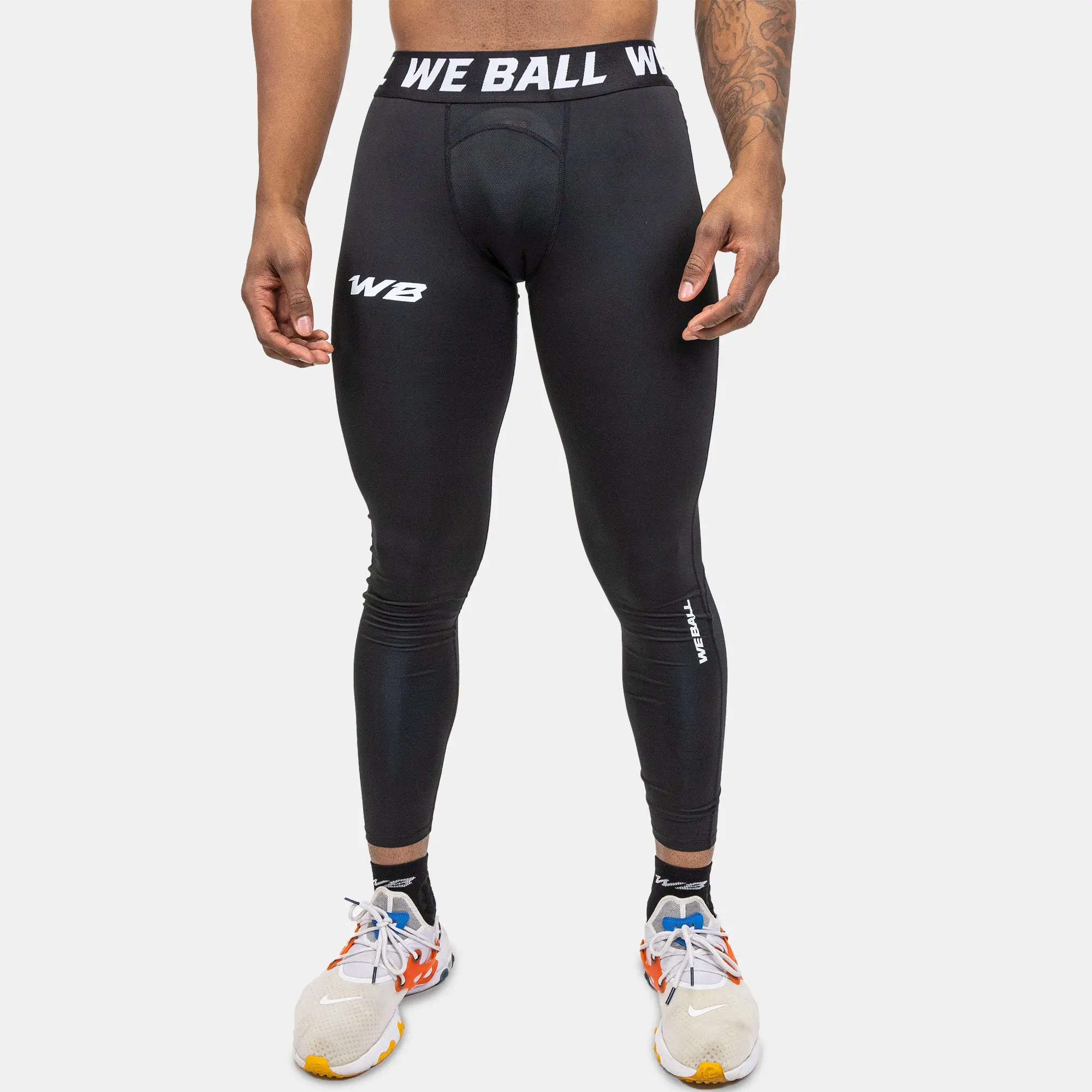 We Ball Sports Men's Compression Tights (Black) – Football Baselayer Pants for Training & Sports