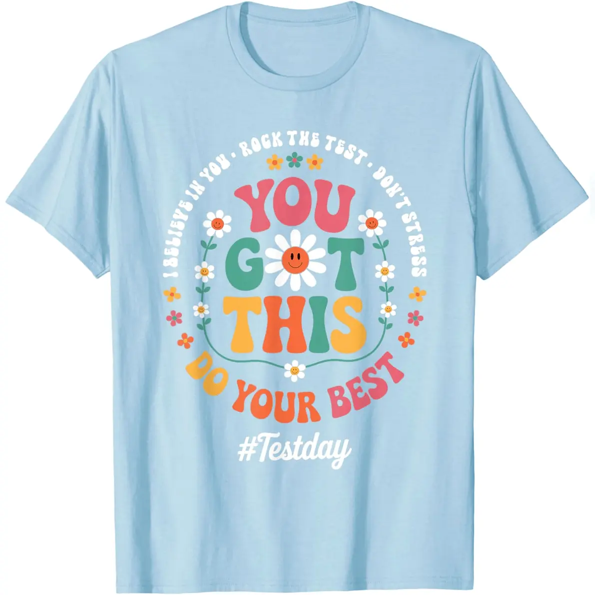 Men's Casual Short-Sleeve Cotton T-Shirt, Tops for State Testing Test Day, "You Got This Rock The Test" Teacher Apparel