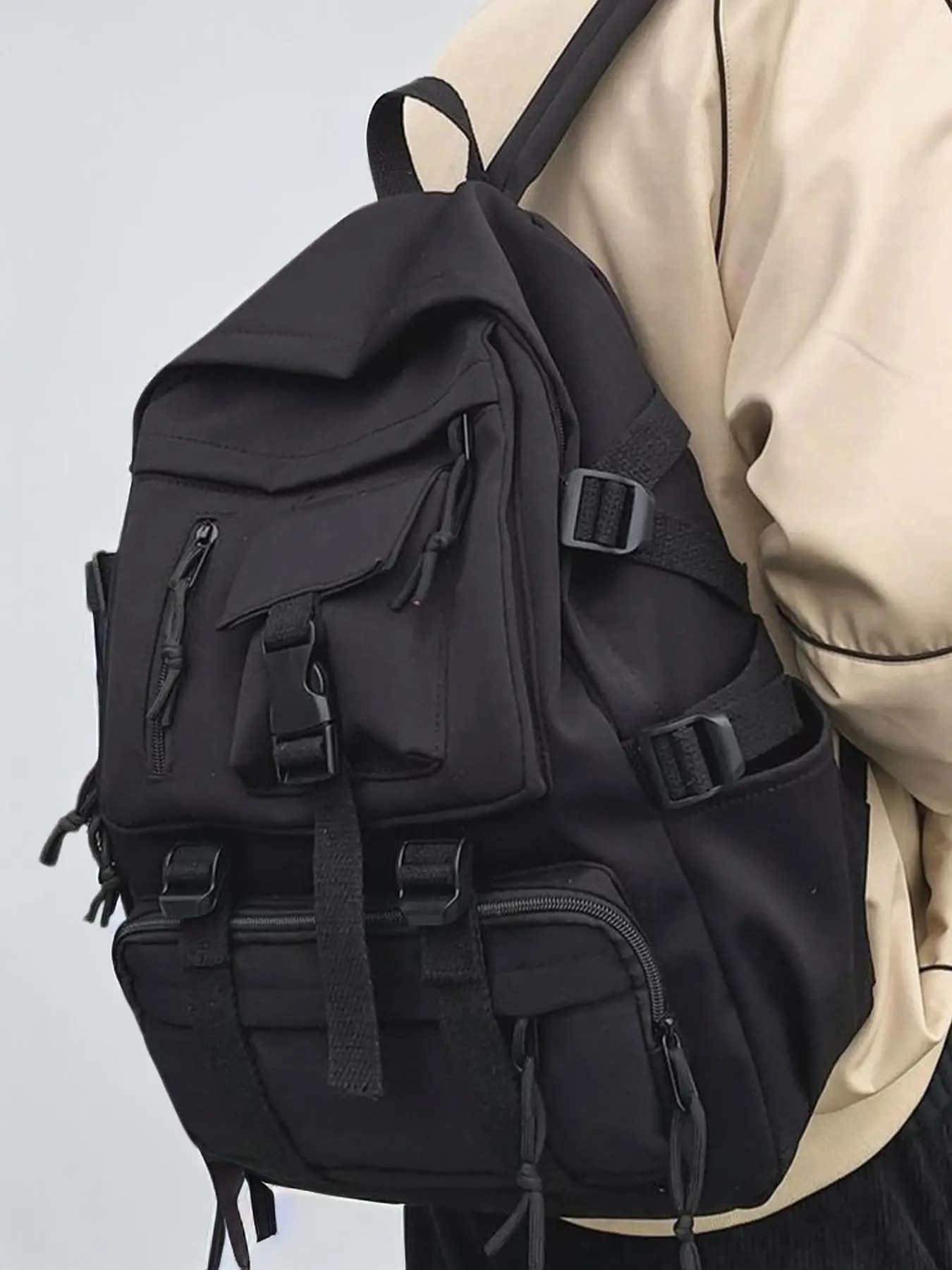 Men's Casual Belted Design Backpack with Zipper, Summer 2025 Large Capacity School Bag with Built-in Organizer, Simple Style Trendy Backpack for Schoo