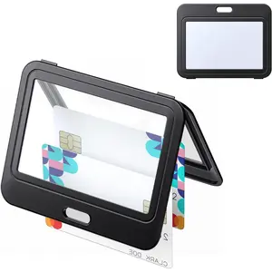 1 Pack ID Badge Holder with Double-Sided Windows Horizontal Hard Plastic Case Black Card Protector Pouch for Office School ID Credit Cards Proximity Key Cards Drivers Licenses and Passes