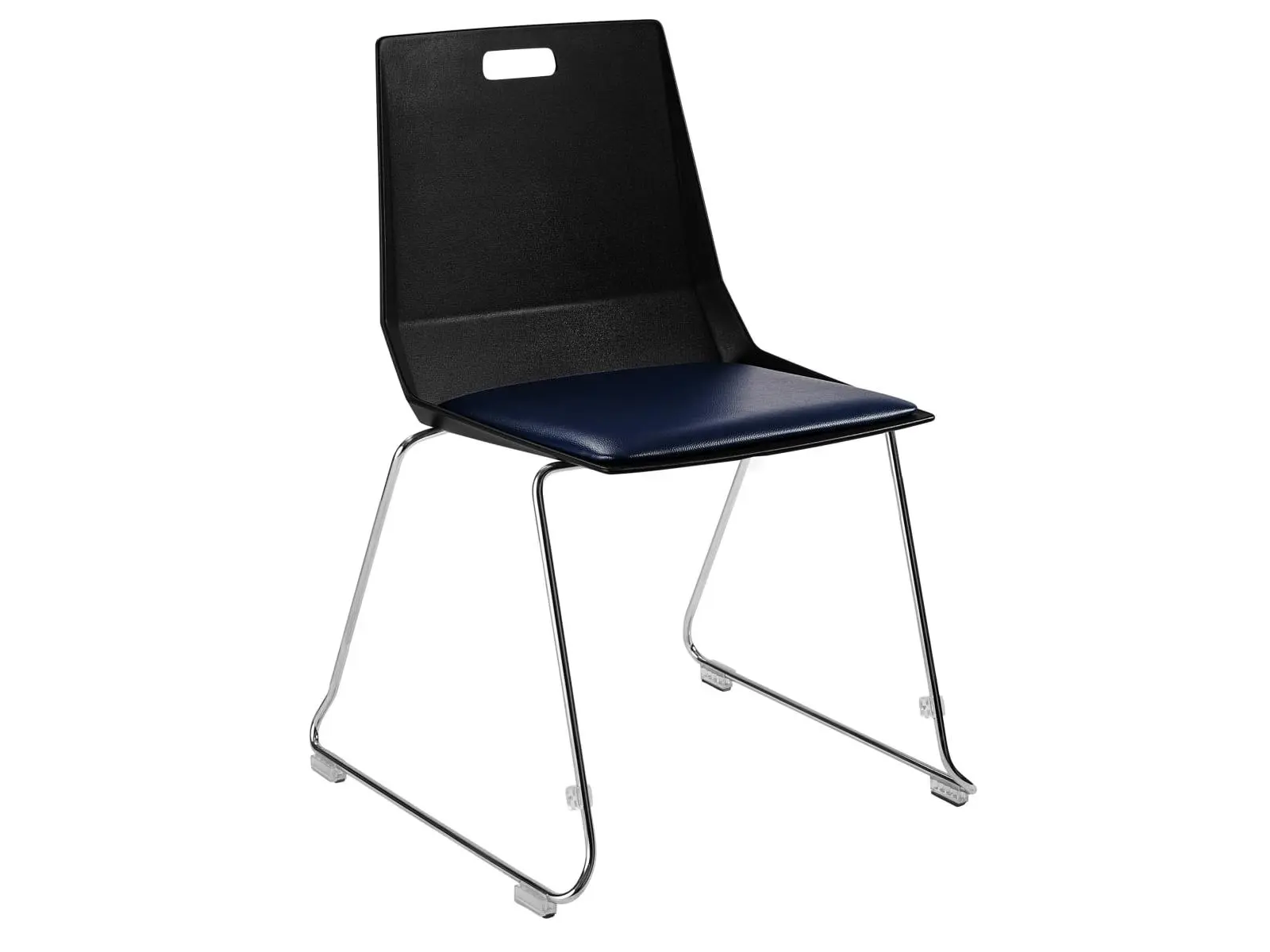 LuvraFlex Stack Chair, Poly Back & Padded Seat, Black & Blue