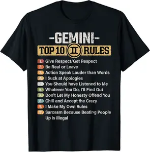 Zodiac Sign Funny Top 10 Rules Of Gemini Graphic T-Shirt - Lydiagarcia Shop 90B0979658PF