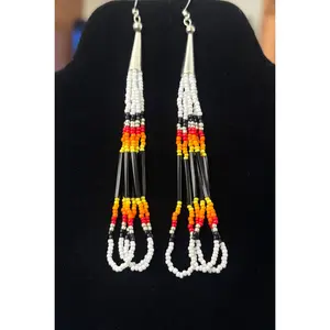 White Mid-Long Beaded Earrings