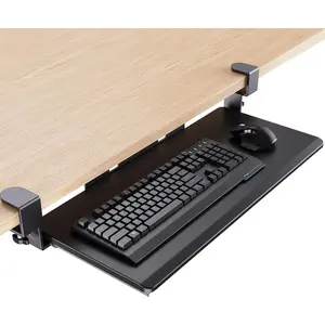 Keyboard Tray Under Desk, Keyboard Holder with C-Clamp Hardware, 26.5″ W x 11.8″ D Slide Out Computer Keyboard & Mouse Tray for Home Office, Black, Large