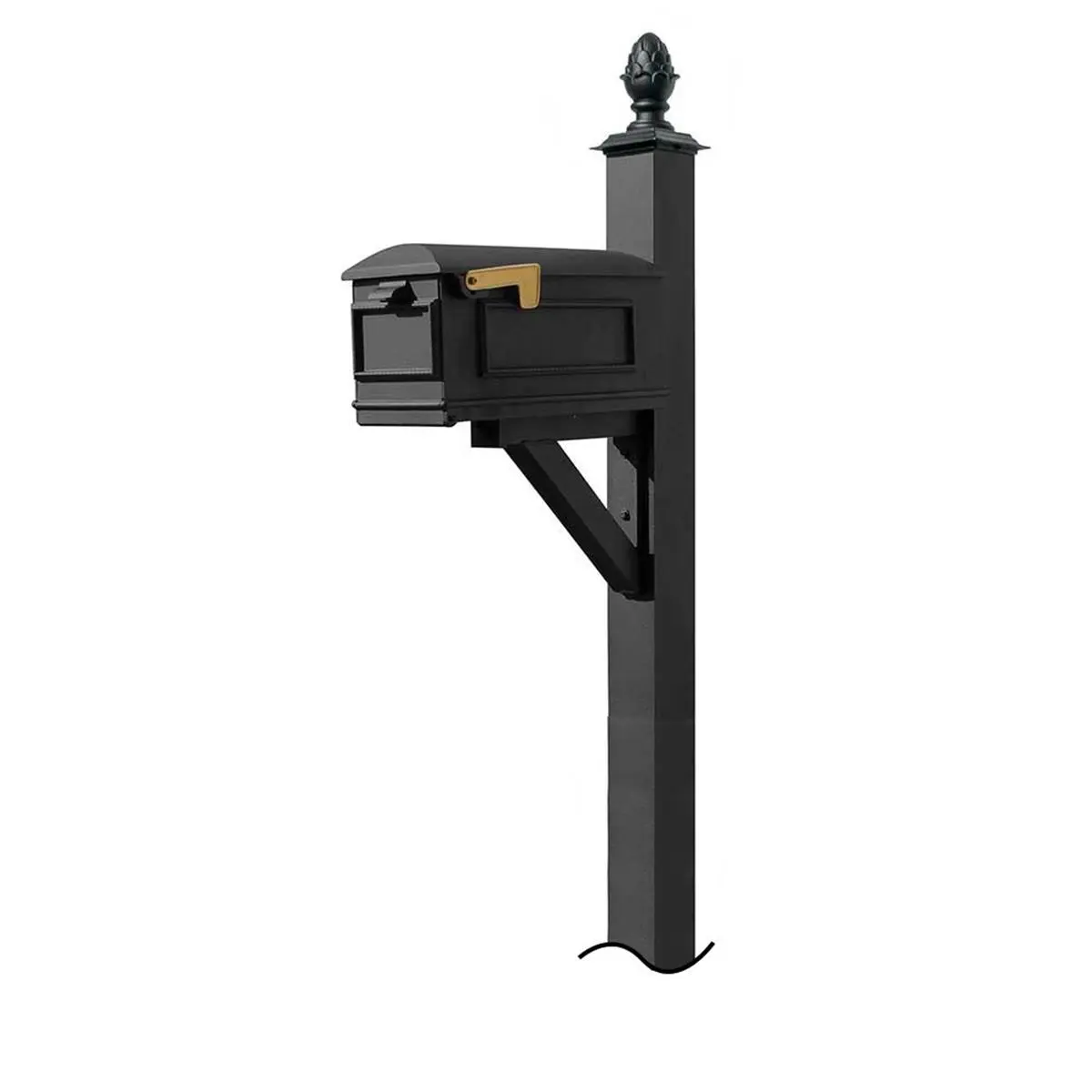 212 MAIN Outdoor Westhaven Mailbox System - Lewiston Mailbox, Black Pineapple Finial, Steel Support Bracket, Weather-Resistant, No Base
