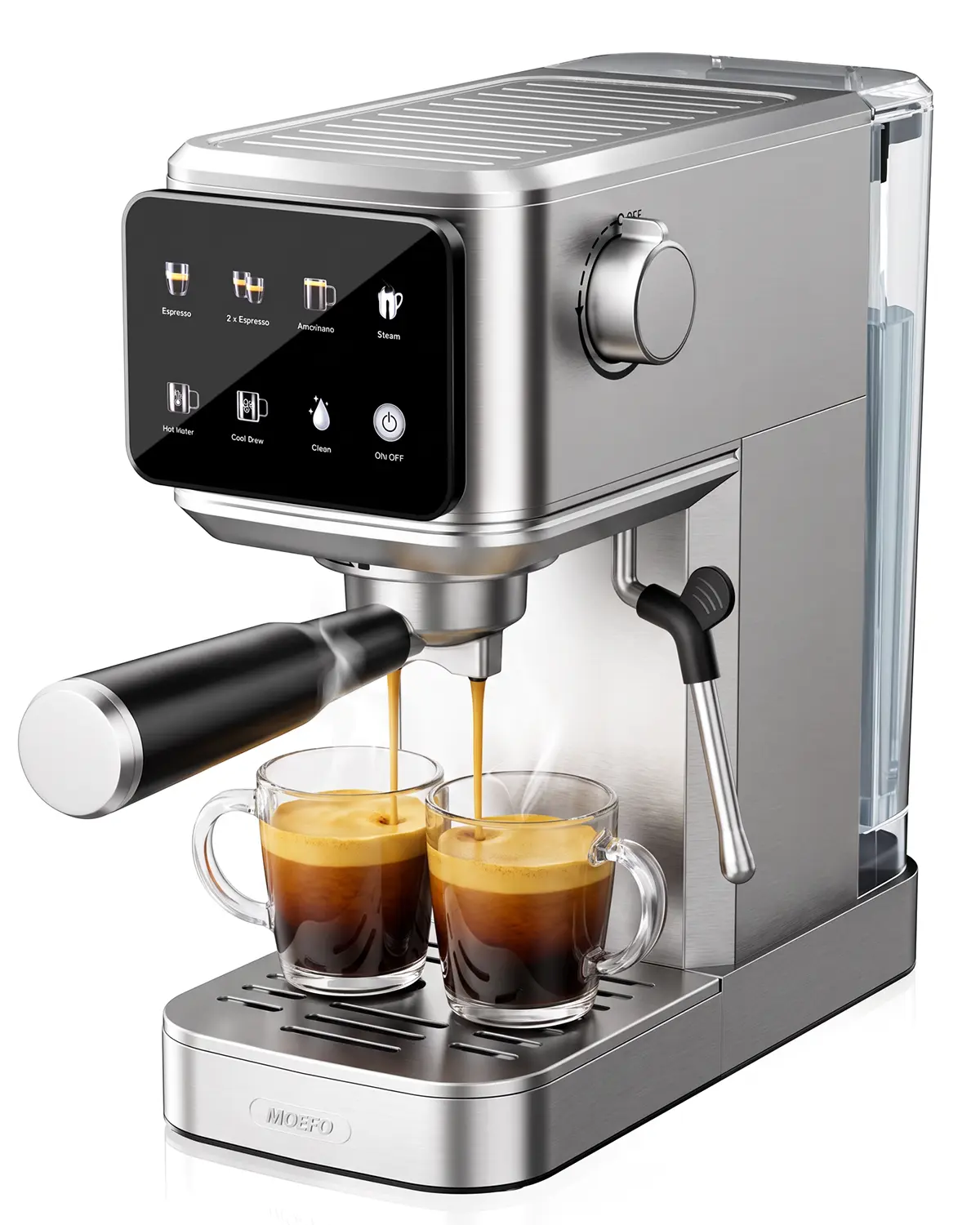 [MOEFO]  Ario 20 Bar Espresso Machine with Milk Frother, Touchscreen & PID Temperature Control, Compact Stainless Steel Coffee Machine with 1.2L Removable Water Tank for Home, Kitchen & Office