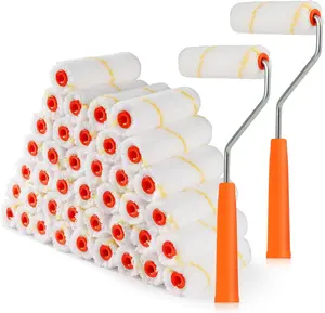 Microfiber 4-Inch Mini Paint Roller Covers 40 Pack with Frame for Wall Painting