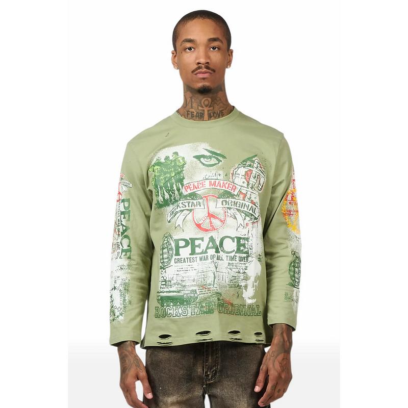 Saeko Olive Long Sleeve Graphic T-Shirt