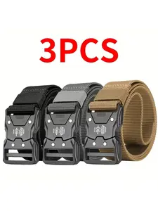 3pcs Men's Fashion Belts, Quick-Release, 4 Colors, Durable Nylon, 49.2in X 1.49in, Commuter Belt, Stylish and Practical Accessory