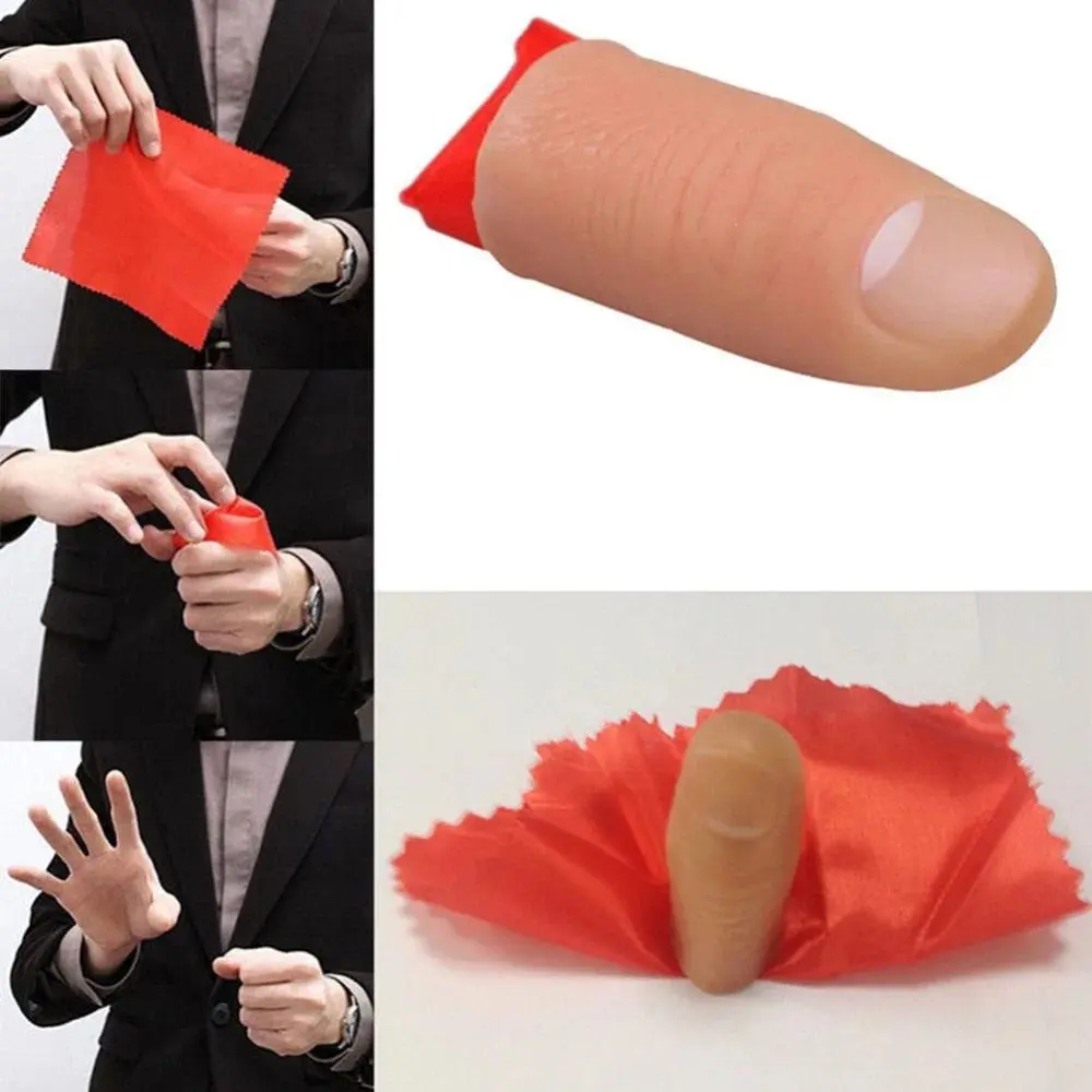 Plastic Finger Thumb Tip Magic Trick Props with Red Silk Cloth - Close Up Vanish & Appearing Effects - Fashion Stimming Tool Stress Relief Toy for Classic & Novelty Toy Enthusiasts, Stimming Tool Stress Relief Toys