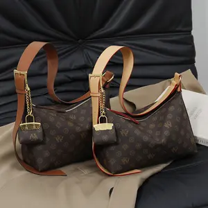 Mia Bag Shop Classic Letter Pattern Hobo Bag for Women High-Quality PU Handbag with Color-Block Strap & Gold Lock 30x11x20cm Crossbody Clutch Purse