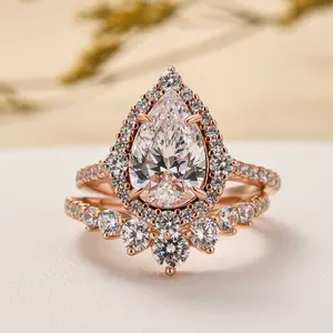 RODIFFY  2.2 Carat Elegant Pear Cut Bridal Ring Set for Women,5A Cubic Zirconia 925 Sterling Silver Promise Ring