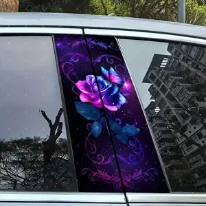 2pc Beautiful Butterfly Rose Vinyl Stickers, Universal Car Sticker, Car B Pillar Protection Decals, Easy Peel & Stick, Sunproof Waterproof Scratch Resistant