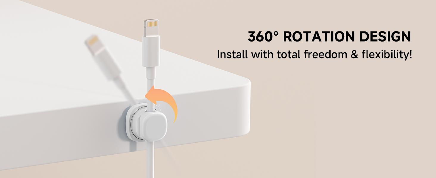 6 Pack Rotatable Spring Cord Organizer, [1s Lock] Cable Management Clips for Desk & Nightstand usb power