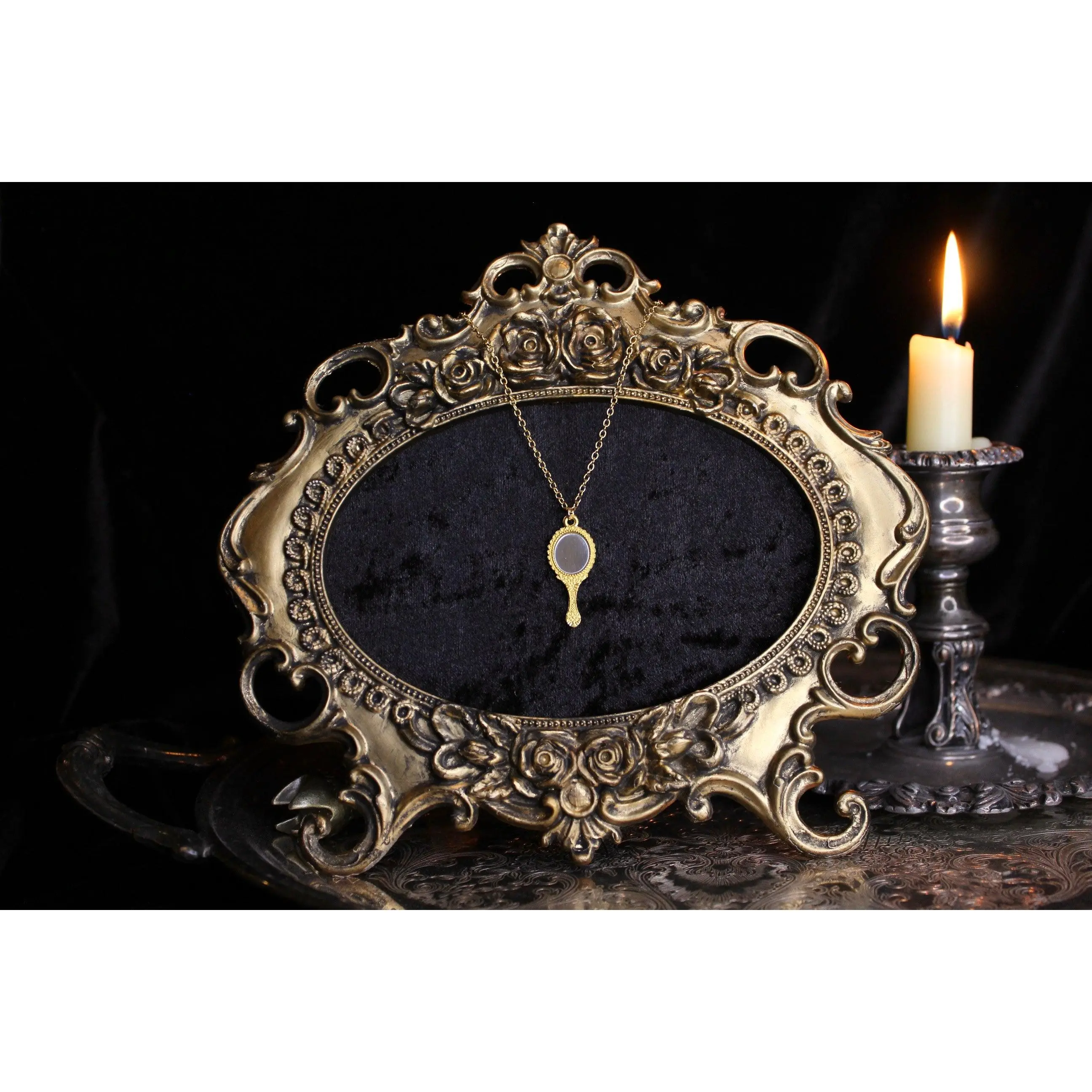 Gold Hand Mirror Necklace