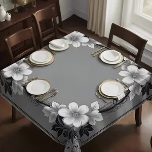1PC gray floral border square tablecloth, suitable for restaurant tablecloths, dining table, kitchen table decorations, new tablecloths, light luxury high-end tablecloths, used for coffee table tablecloths, living room tablecloths, etc