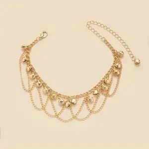 Layered Gold Bell Anklet with Tiny Jingle Bells – Bohemian Beach Foot Jewelry for Summer Festivals, Vacations, and Casual Boho Chic Outfits