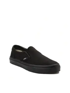 Vans Asher Slip-On Skate Shoe - Black Monochrome Round Toe Casual Sneaker for Boys All Seasons Comfortable Durable Canvas Upper EVA Midsole