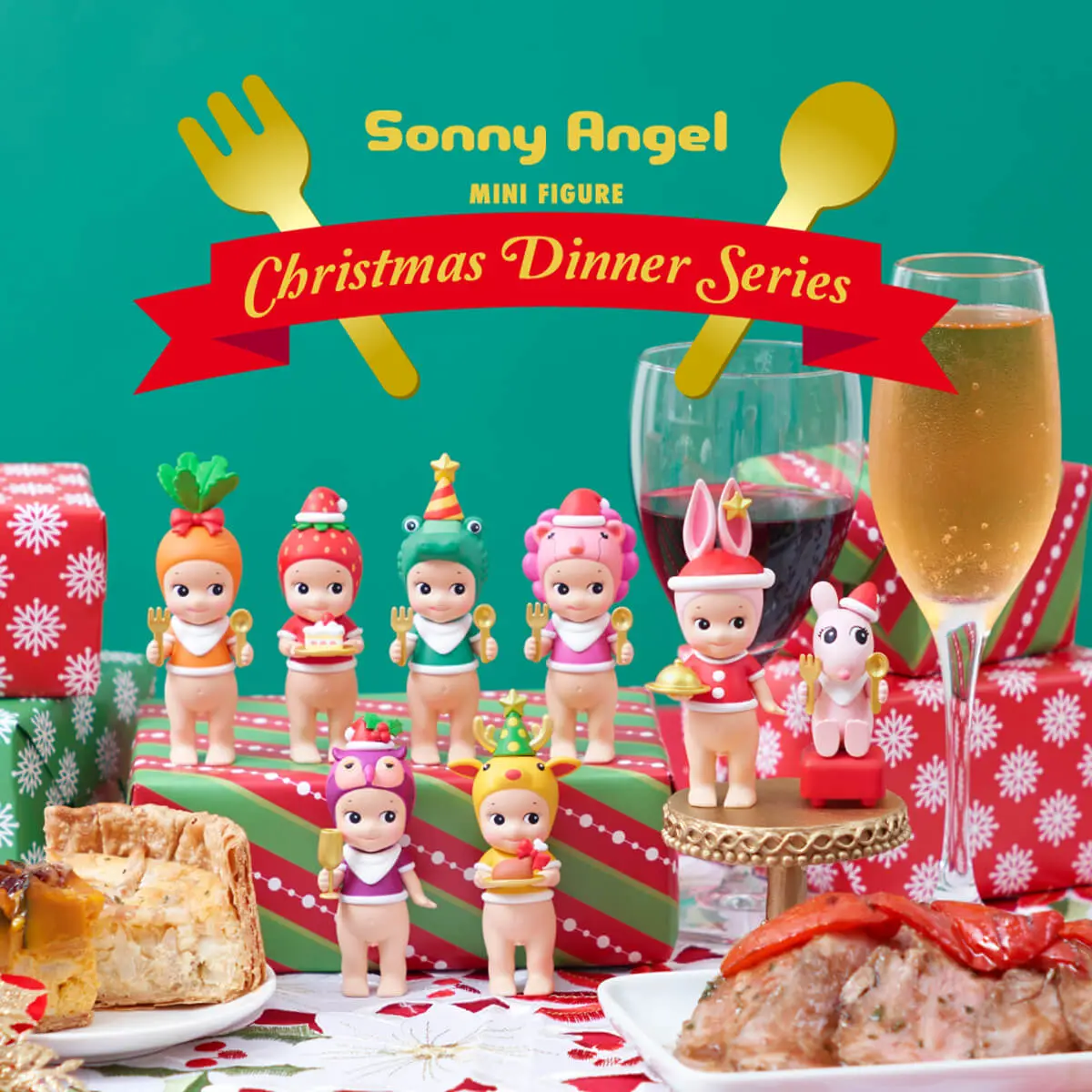 Sonny Angel Christmas Dinner Series Mini Figure, Blind Box Holiday Collectible