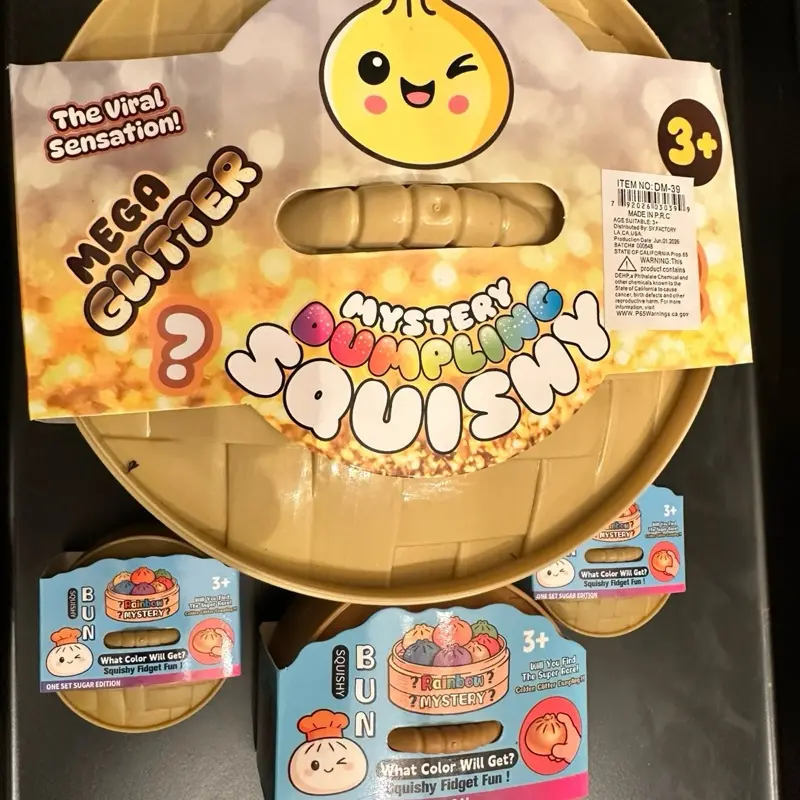 Stress Relief Fidget Toys 4 piece set - 1 XL Glitter mystery dumpling, 1 Standard-Size Mystery Orbeeze-Filled Glitter Toys, 2 Mini Glitter Dumplings, Soft Silicone, Decompression Squeeze