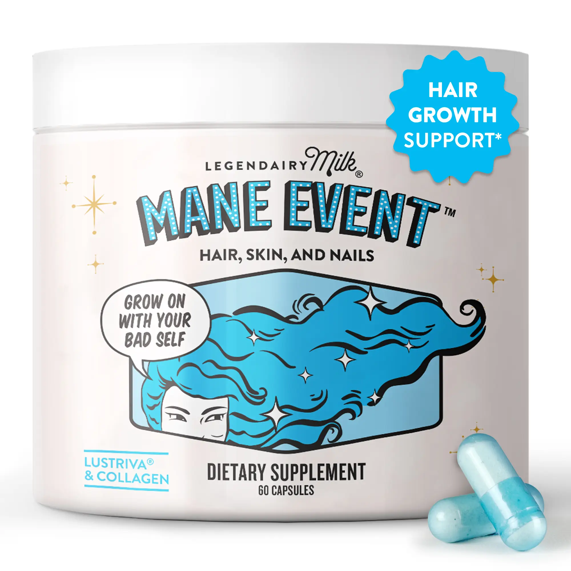 Mane Event Hair Growth Support for Women - Legendairy Milk - Clinically Tested Lustriva - Multi Collagen Beauty Complex - Biotin - Hair Skin and Nails