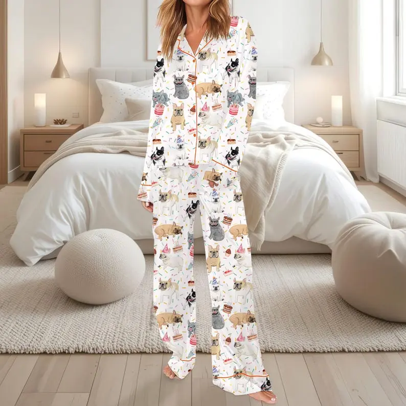 French Bulldog Pajamas Set, Bulldog Breed Lovers Pajamas, Frenchie Dog Lovers Gift, Pet Lover Family Pajamas, French Bulldog Breed Pjs Pants