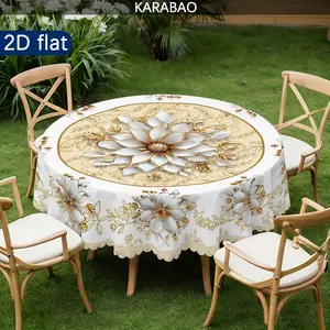 Floral Round Tablecloth, Elegant Luxury Design, Perfect for Dining Tables, Home Decor, Kitchen Accessories, Indoor Outdoor Use