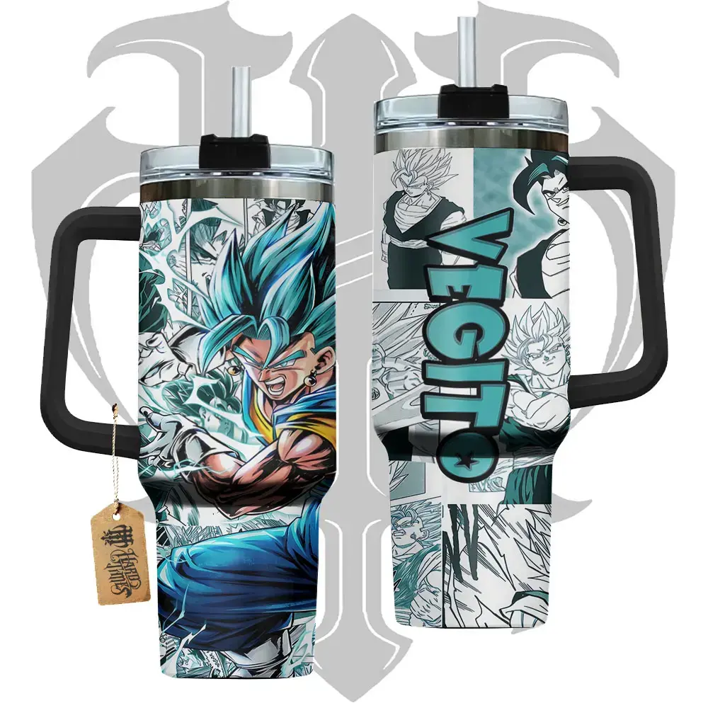 40oz DBZ Anime Stainless Steel Tumbler - Insulated Double-Wall Vacuum, Handle, Straw, Lid, Portable Washable Beverage Travel Mug, Otaku Gift, Personalizable Custom Drinkware