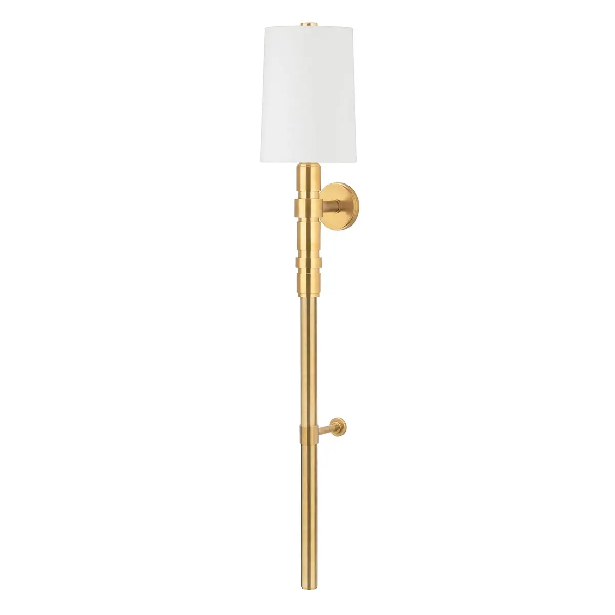 Cormoran Sconce 3-Foot Tall Oversized Wall Light With Vintage Brass Finish And White Linen Shade