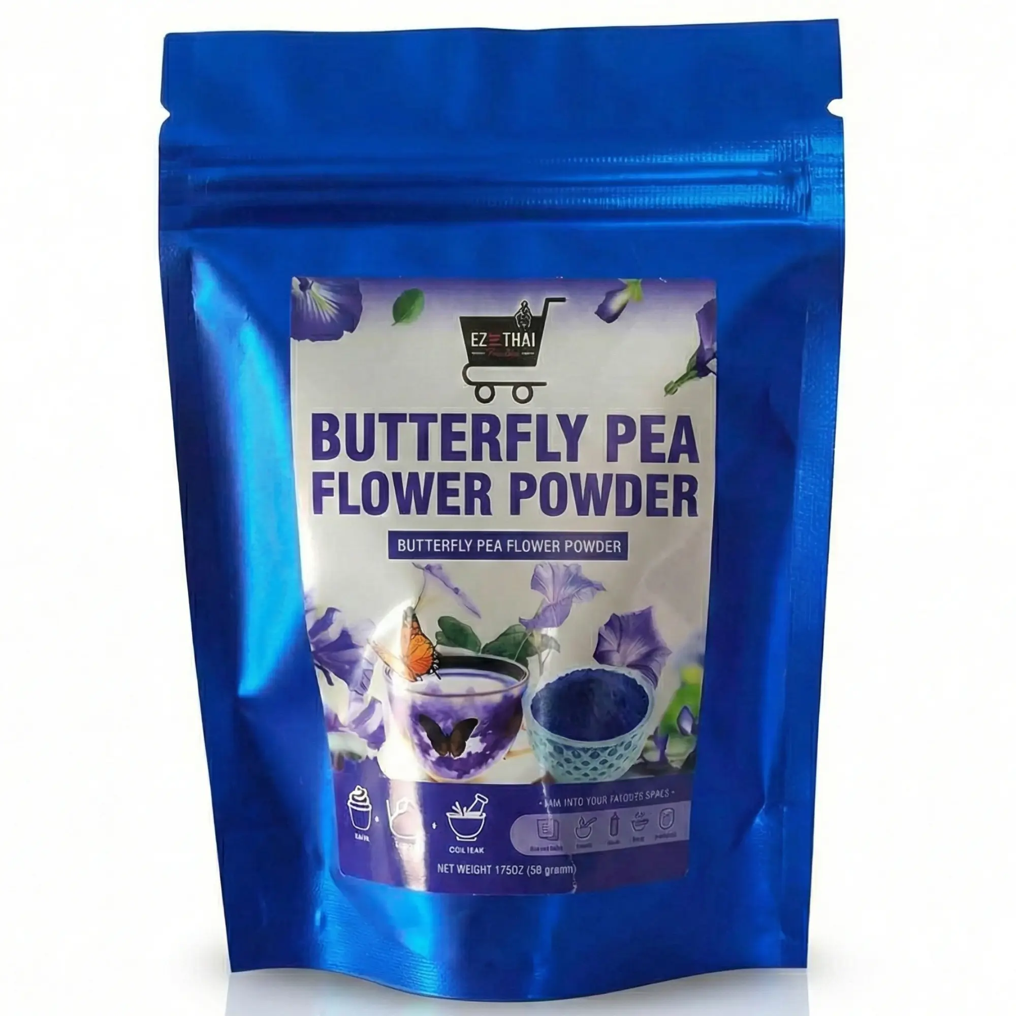 EZ THAI Pure Butterfly Pea Flower Powder 1.76oz (50g) | Blue Herbal Tea  Beverage | Vibrant Color for Drinks & Food | Food Coloring | Thai Local Farmer Origin blue relaxation Tea Herbs Magic