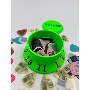 Oversized Neon Green Guitar Knob Pick Holder Container - Custom Text on Lid