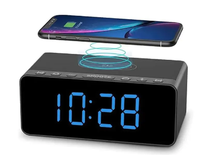 ROOMWELL Smart Bluez Digital Alarm Clock with Bluetooth, Dual Alarm Bedside Clock with Charging Programmable Sleep Timer and Stereo Speaker, Wireless for iPhone and Android