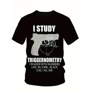 Men's Funny Math Joke Graphic T-Shirt - Gun Owner Trig Problem Design with & Math Equations, Comfortable Casual Short Sleeve Round Neck Tee for Math Nerds & Gun Enthusiasts (Front)