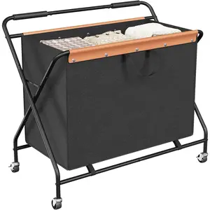 172L Collapsible Laundry Basket with Wheels and Handle, Rolling Laundry Cart with Removable Liner Bag, Folding Laundry Hamper for Laundry,, Bedroom, Black BB13XY01