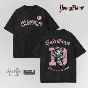 Y2K Emo Gothic Cherub Acid Wash T-Shirt | Heartbreak Graphic Tee | 100% Heavy Cotton Oversized Streetwear 2026 short-sleeved men Menswear Tops Tshirt Crewneck Tropical Casual