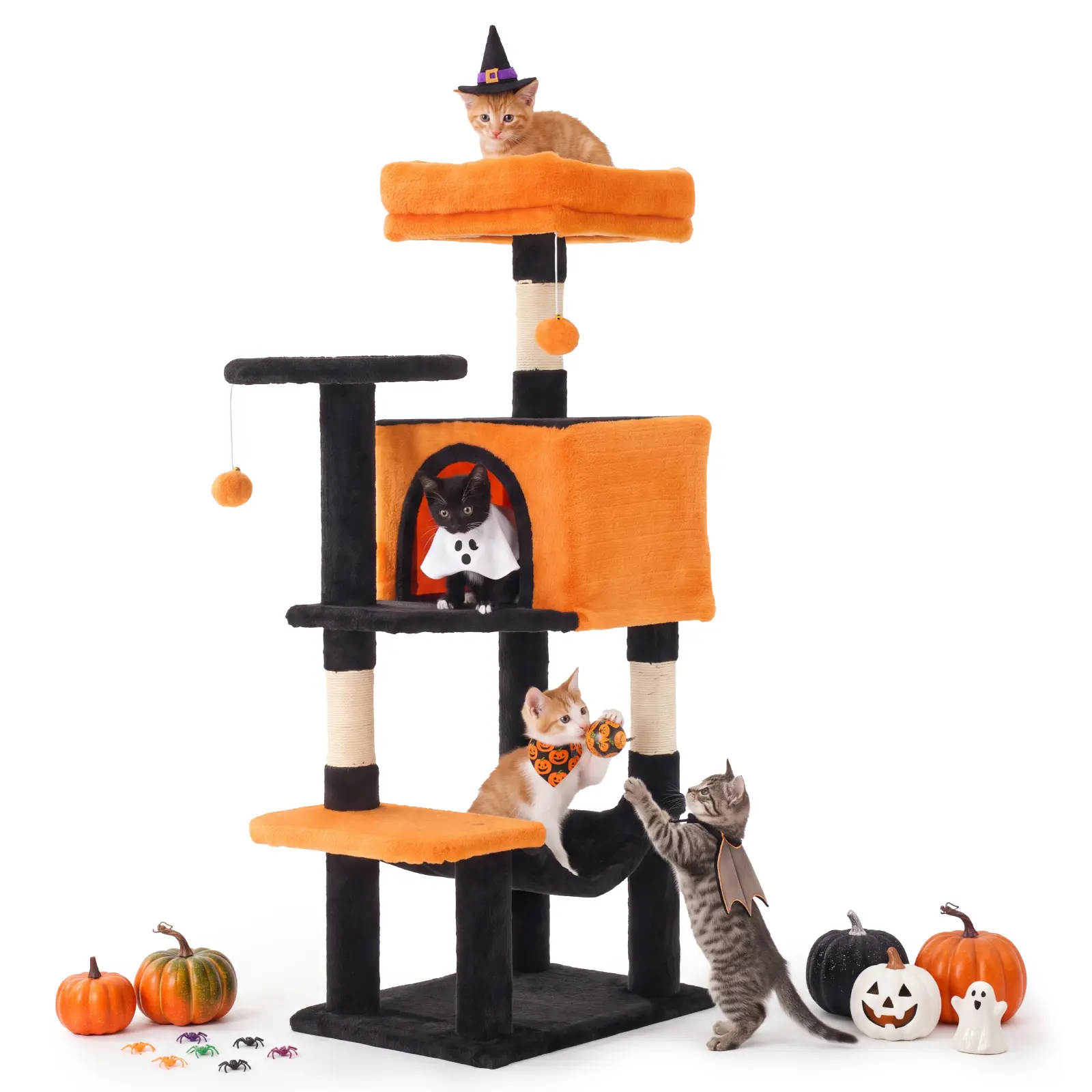 【Halloween Deal】Sweetcrispy Cat Tree Tower for Indoor Cats, 66in Tall Multi-Level Pet Furniture, Stable Kitty Play House with Sisal Scratching Post, Large Condo, Climbing Ladder, Plush Toy for Kitten cat treehouse