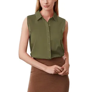 ZEAGOO Women's Sleeveless Button Down Shirts Blouses Solid Casual Loose V Neck Tank Tops for Work S-XXL