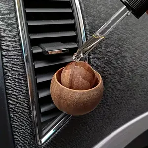 Original Handmade Car Small Round Egg Diffuser Wood, Natural Black Walnut Car Diffuser, Car Air Vent Special Diffuser, Car Perfume Essential Oil Diffuser Wood, Unscented, Without Battery