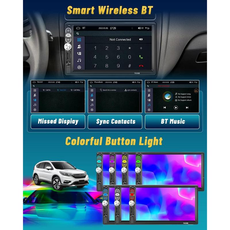 Single Din 7 Inch Car Stereo with Carplay Android Auto Bluetooth 5.1 Touchscreen Car Audio Receiver with Mirror Link FM Radio SWC USB AUX TF Card and 12LED HD Backup Camera