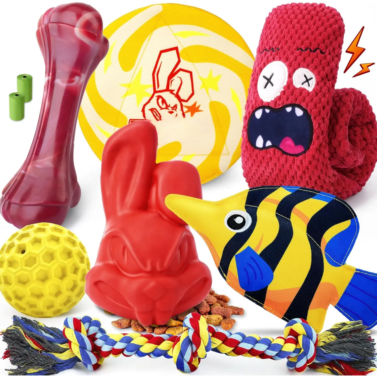 Heavy Duty Various   Toys for Aggressive Chewers, 9 Pack Indestructible Large  Toys Include Tug  & Rope , Squeaky Toys for Medium Large Breed Dogs (for  Chewers)