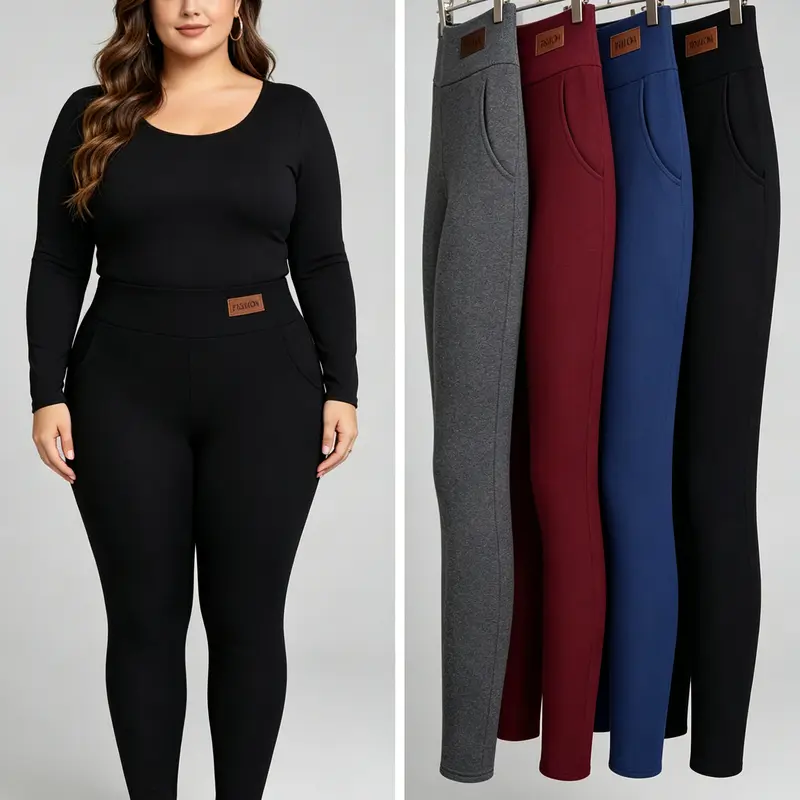 4-Pack Women's Fleece Lined High-Waisted Thermal Leggings - Black, Grey, Red, Blue - Stretchy Soft Side Pockets Elastic Waist
