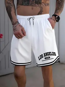 Los Angeles USA Graphic Shorts American Sporty Style Drawstring Shorts For Men Casual Daily