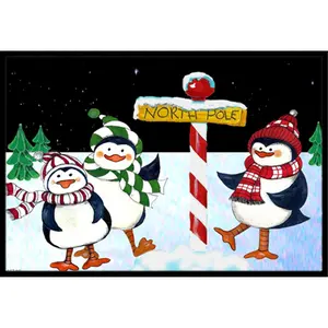 212 MAIN North Pole Welcomes You Penguins Artwork Felt Floor Mat - 18x27 in, Durable Area Rug, Fade-Resistant Indoor-Outdoor Textile